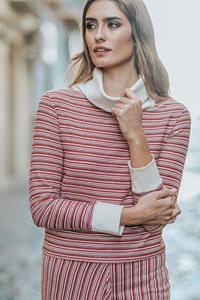 M.R BRAVO Damen vegan Pullover Tracey Clave Rot Gestreift