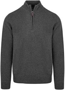 Sweater Suitable Half Zip Trui Lamswol Antraciet
