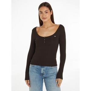 Tommy Jeans Rundhalsshirt "TJW SLIM BUTTON RIB C-NECK LS", mit kurzer Knopfleiste