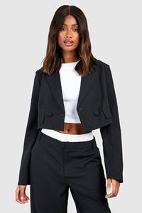 Boohoo Korte Basic Boxy Blazer Met Zak Detail, Black