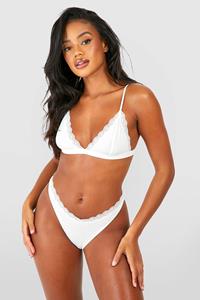Boohoo Lace Trim Seamless Bralet And Brief Set, White