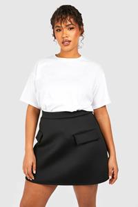 Boohoo Plus Scuba Mini Rokje Met Zak Detail, Black