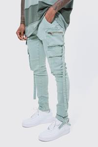 Boohoo Super Skinny Stretch Cargo Jeans Met Bandjes, Sage
