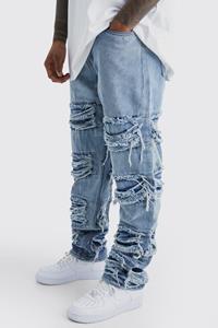 Boohoo Gerafelde Baggy Jeans Met Panelen, Antique Blue