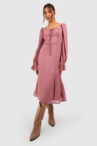 Boohoo Blouson Sleeve Midi Milkmaid Dress, Dusty Pink