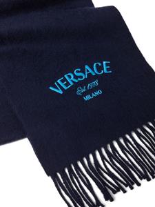 Versace logo-embroidered wool scarf - Zwart