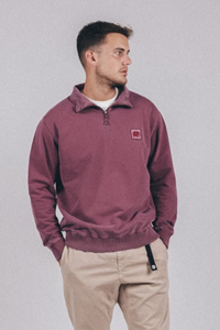 Trendsplant Herren vegan Sweater Sauce Halb Reißverschluss Pigment Gefärbt Rot