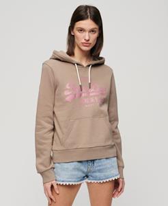 Superdry Vrouwen Metallic Hoodie met Vintage Logo en Grafische Print Beige