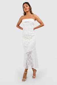 Boohoo Bandeau Lace Midaxi Dress, White