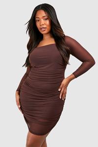 Boohoo Plus Mesh Bodycon Jurk, Chocolate