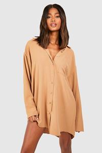 Boohoo Platgeslagen Blouse Jurk Met Zak Detail, Camel