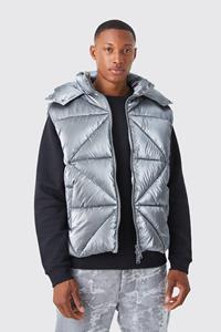 Boohoo Gewatteerde Metallic Bodywarmer Met Capuchon En Stiksels, Charcoal