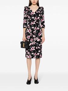 JANE Scarlet magnolia-print midi dress - Zwart