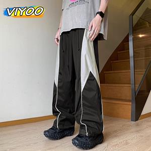 VIYOO Heren zwarte Y2K wijde kleding Cargobroek Casual zomer Wijde pijpen broek Gestreepte joggingbroek Jogger Hip Hop Man Techwear Koreaanse stijl kleding