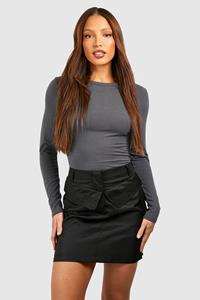 Boohoo Tall Woven Pocket Fold Detail Mini Skirt, Black