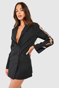 Boohoo Getailleerde Premium Blazer Jurk Met Steentjes En Strik Detail, Black