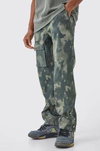 Boohoo Slim Smoke Camo Cargo Trouser With Popper Hem, Khaki