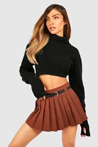Boohoo Belted Pleated Mini Skirt, Chocolate