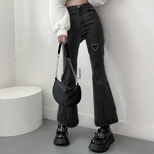Zhanjie Ladies Clothing Jeans voor vrouwen Vintage grijze denim flare broek streetwear hoge taille slanke moeder broek harajuku Y2k broek S grijs