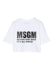 msgmkids MSGM Kids Cropped T-shirt met logoprint - Wit