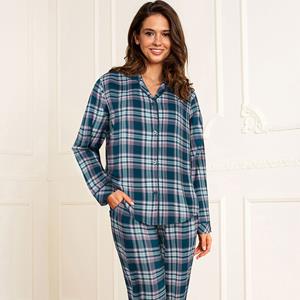 Lady Avenue Cotton Flannel Pyjama, Kleur: Petrol Oranje