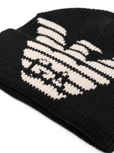 Emporio Armani logo-intarsia ribbed-knit beanie - Zwart