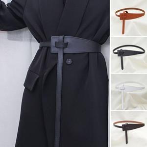 Tarot Koreaanse stijl eenvoudige vrouwen kunstleer riem onregelmatige vorm verstelbare knoop lange tailleband pak jas korset riem mode-accessoires zwart