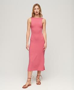 Vrouwen Jersey Midi-jurk met Gedraaide Achterkant Roze