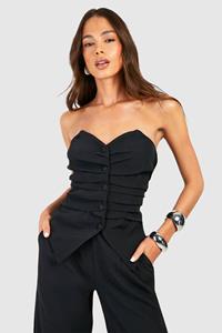 Getailleerde Geplooide Gilet Met Knopen, Black