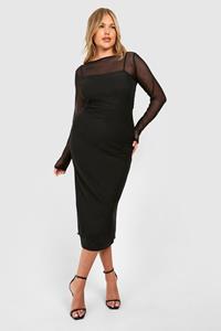 Boohoo Plus Sheer Mesh Contrast Midaxi Dress, Black