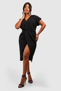 Boohoo Plus Midi Wikkeljurk, Black