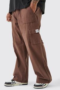 Boohoo Plus Baggy Cargo Joggingbroek Met Gesp En Elastische Taille, Chocolate