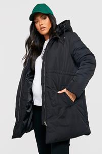 Boohoo Zwangerschap Gewatteerde Parka Jas Met Touwtjes, Black