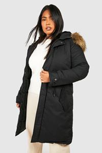 Boohoo Plus Parka Jas Met Faux Fur Zoom, Black