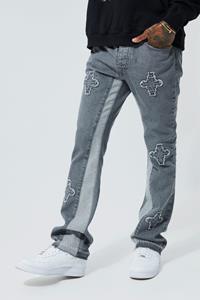 Boohoo Onbewerkte Flared Slim Fit Jeans Met Panelen, Mid Grey