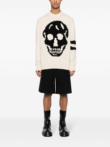 alexandermcqueen Alexander McQueen Trui met streep en doodskop intarsia - Beige
