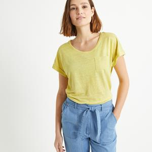 ANNE WEYBURN T-shirt in linnen, ronde hals, korte mouwen