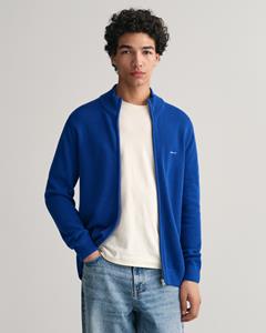 Men's Gant Cotton Pique Zipped Cardigan in Blue