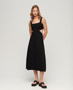 Superdry Vrouwen Jersey Midi-jurk met Uitsnijding Zwart