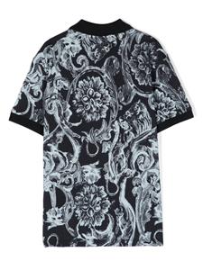 Versace Kids Piqué poloshirt met barokprint - Blauw