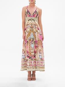 Camilla printed V-meck midi dress - Beige