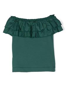 Monnalisa Off-shoulder T-shirt met ruches - Groen
