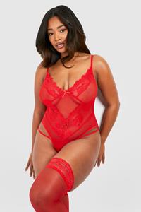 Boohoo Plus Lace One Piece, Red