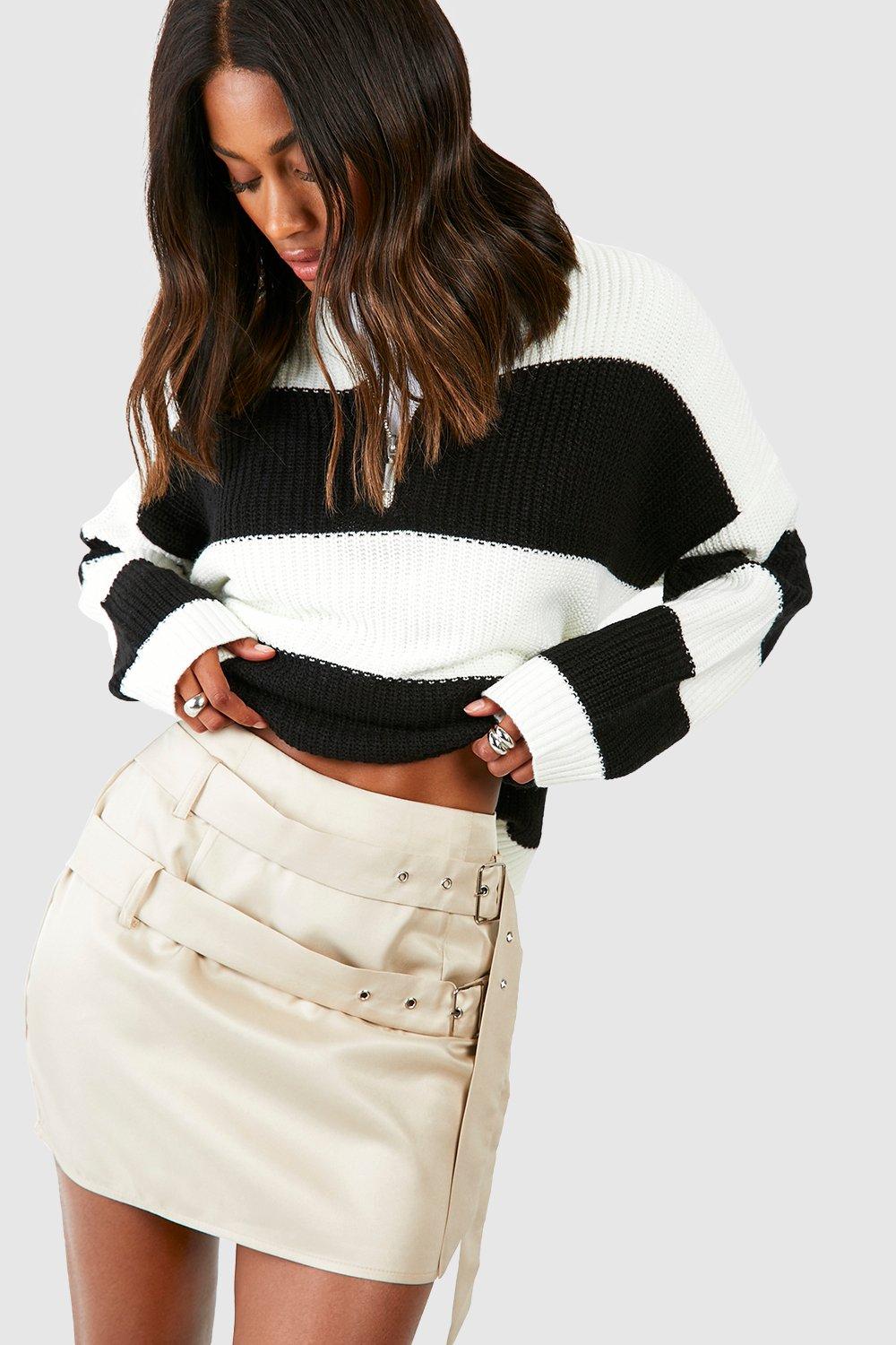 Boohoo Mini Rokje Met Dubbele Ceintuur, Stone