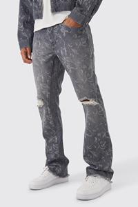 Boohoo Slim Fit Flared Laser Print Jeans Met Gusset Detail, Grey