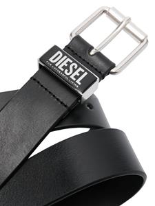 Diesel Leren riem met logoplakkaat - Zwart