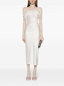gilda&pearl Gilda & Pearl Camille zijden jurk met veren afwerking - Wit