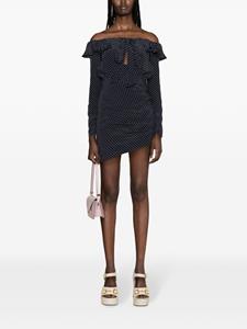 alessandrarich Alessandra Rich Off-shoulder mini-jurk met stippen - Blauw