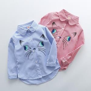 Kidsyuan Kinderen meisjes lange mouw turn-down kraag blouse cartoon borduurwerk shirts