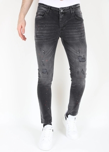 Mario Morato Ripped biker jeans met verfspatten slimfit